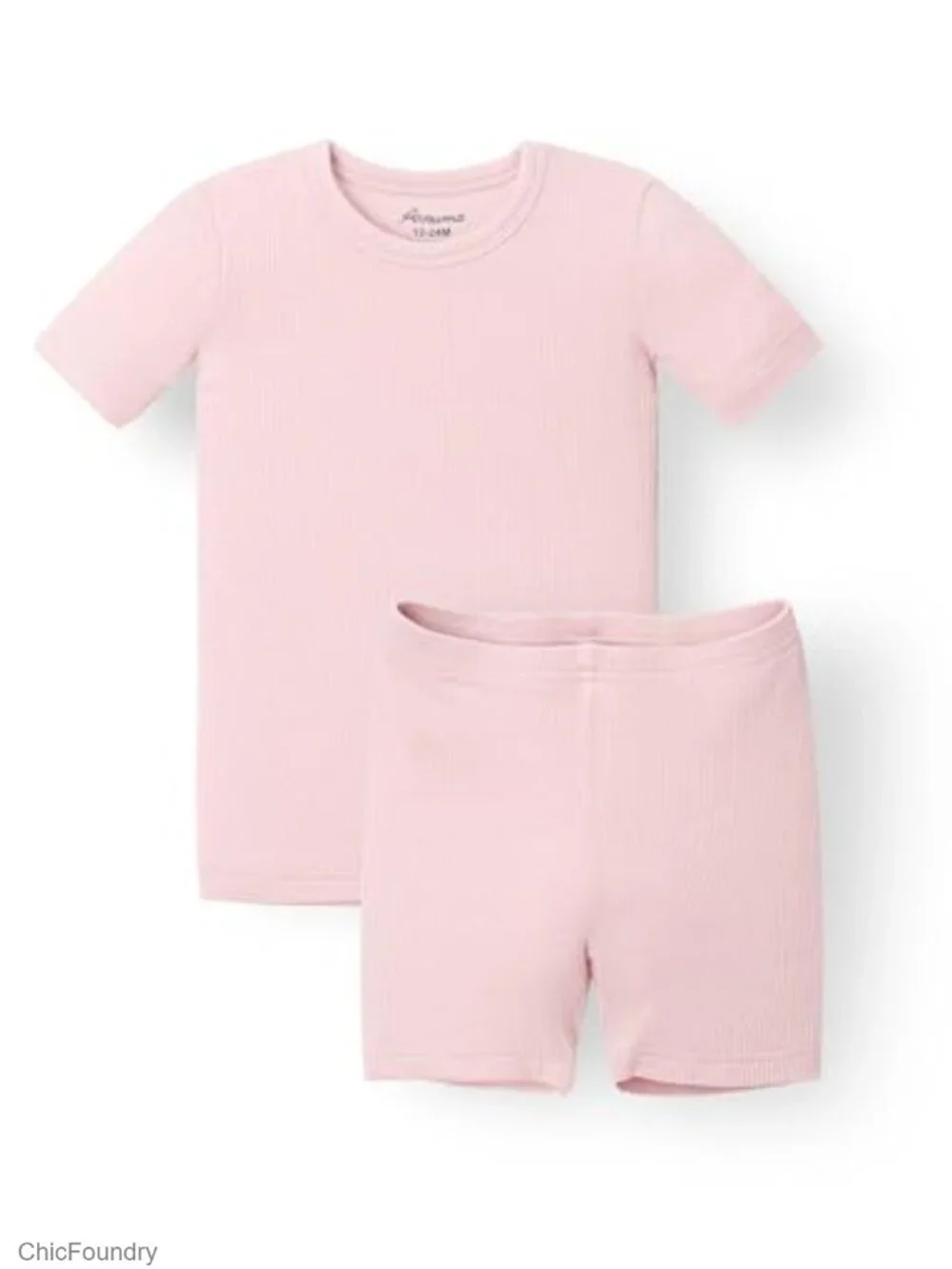 Toddler Ribbed Knit Pajama Set Short Sleeve Sleepwear 2-Piece